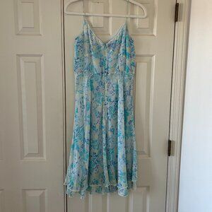 Vintage Ann Taylor Floral Blue Silk Slip Dress, Size 6